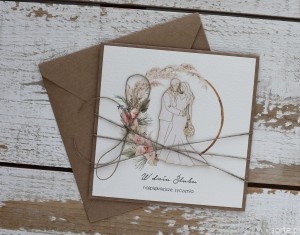 Rustykalna kartka ślubna ręcznie robiona w kopercie