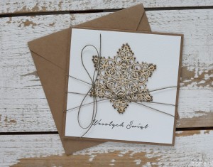 Stylowa ręcznie robiona kartka świąteczna na Boże Narodzenie śnieżynka