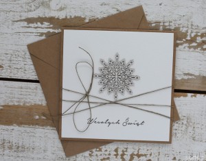 Wyjątkowa ręcznie robiona kartka świąteczna na Boże Narodzenie śnieżynka -  gotowe najpiękniejsze życzenia świąteczne