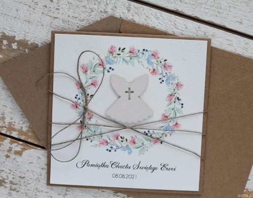 Wyjątkowa personalizowana kartka na chrzest dla dziewczynki - pomysł na prezent na chrzciny - pamiątka chrztu ręcznie robiona od matki chrzestnej, ojca chrzestnego + najpiękniejsze życzenia