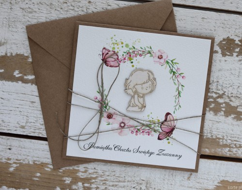 Wyjątkowa personalizowana kartka na chrzest dla dziewczynki - pomysł na prezent na chrzciny - pamiątka chrztu ręcznie robiona od matki chrzestnej, ojca chrzestnego + najpiękniejsze życzenia