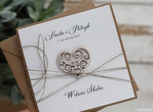 Rustykalna kartka ślubna ręcznie robiona serce Aneta i Patryk