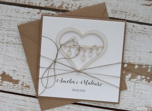 Rustykalna kartka ślubna ręcznie robiona serce 4