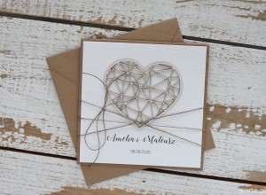 Rustykalna kartka ślubna ręcznie robiona serce 5