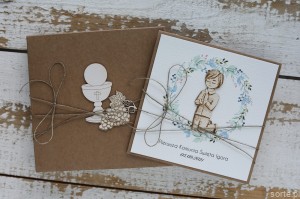 Ręcznie robiona kartka komunijna od ojca chrzestnego, matki chrzestnej