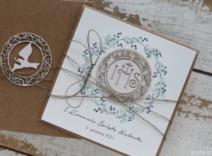 Ręcznie robiona kartka komunijna od ojca chrzestnego, matki chrzestnej 