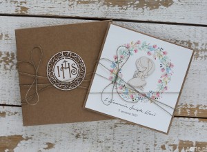 Ręcznie robiona kartka komunijna od ojca chrzestnego, matki chrzestnej 