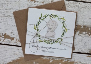 Oryginalna ręcznie robiona kartka komunijna z personalizacją i życzeniami