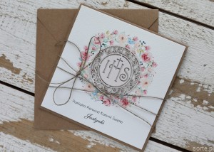 Oryginalna ręcznie robiona kartka komunijna z personalizacją i życzeniami