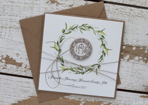 Oryginalna ręcznie robiona kartka komunijna z personalizacją i życzeniami