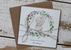 Oryginalna ręcznie robiona kartka komunijna z personalizacją i życzeniami