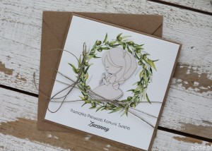 Oryginalna ręcznie robiona kartka komunijna z personalizacją i życzeniami