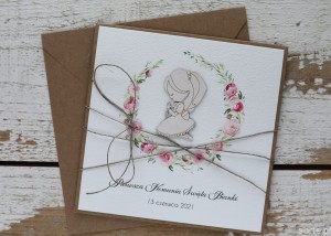 Oryginalna ręcznie robiona kartka na komunię z personalizacją i życzeniami