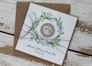 Oryginalna ręcznie robiona kartka na komunię z personalizacją i życzeniami