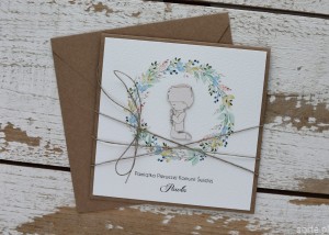 Oryginalna ręcznie robiona kartka na komunię z personalizacją i życzeniami