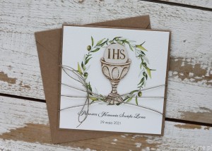 Oryginalna ręcznie robiona kartka na komunię z personalizacją i życzeniami