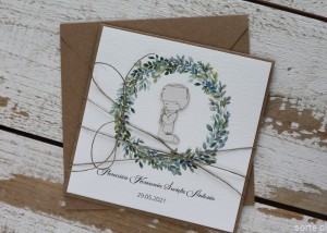 Oryginalna ręcznie robiona kartka na komunię z personalizacją i życzeniami