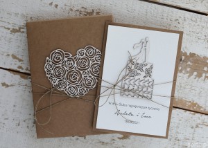 Rustykalna kartka ślubna ręcznie robiona z personalizacją z życzeniami