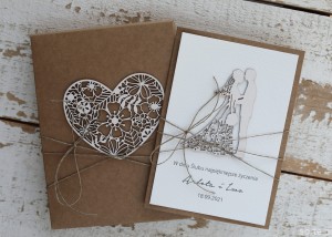 Rustykalna kartka ślubna ręcznie robiona z personalizają