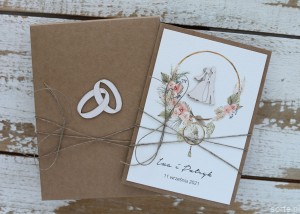 Rustykalna kartka ślubna ręcznie robiona z personalizacją z życzeniami