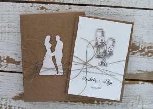Rustykalna kartka ślubna ręcznie robiona z personalizacją z życzeniami