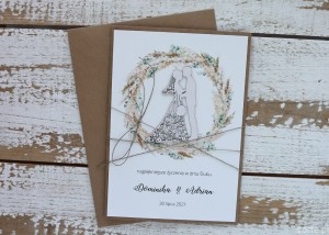 Rustykalna kartka ślubna ręcznie robiona w kopercie A5 boho
