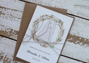 Rustykalna kartka ślubna ręcznie robiona w kopercie A5 boho