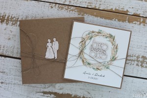 Rustykalna kartka na ślub ręcznie robiona z personalizacją i życzeniami