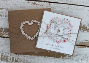 Rustykalna kartka na ślub ręcznie robiona z personalizacją i życzeniami