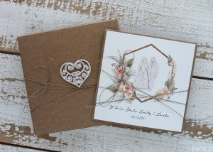 Rustykalna kartka na ślub ręcznie robiona z personalizacją i życzeniami