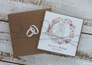 Rustykalna kartka na ślub ręcznie robiona z personalizacją i życzeniami