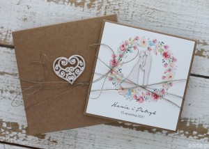 Rustykalna kartka na ślub ręcznie robiona z personalizacją i życzeniami