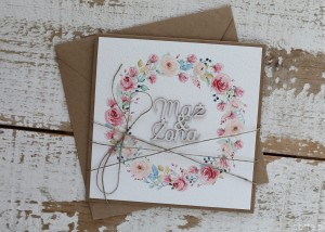 Rustykalna kartka ślubna ręcznie robiona w kopercie Mąż i Żona