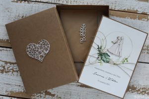 Rustykalna kartka ślubna ręcznie robiona w pudełku A5 monstera