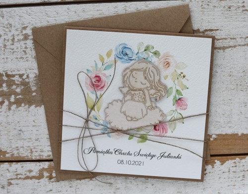 Wyjątkowa personalizowana kartka na chrzest dla dziewczynki - pomysł na prezent na chrzciny - pamiątka chrztu ręcznie robiona od matki chrzestnej, ojca chrzestnego + najpiękniejsze życzenia