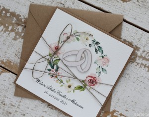 Rustykalna kartka ślubna ręcznie robiona Emilia i Mateusz