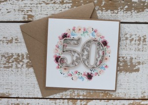 Ręcznie robiona kartka na 50 urodziny, pięćdziesiątka