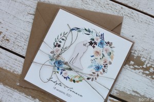 Rustykalna kartka ślubna ręcznie robiona z personalizacją i życzeniami