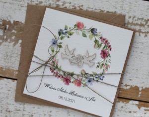 Unikatowa kartka ślubna ręcznie robiona - prezent ślubny - z personalizacją + najpiękniejsze życzenia ślubne