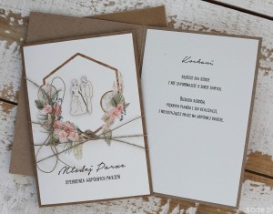 Ręcznie robiona kartka na ślub - ślubna z życzeniami dla Młodej Pary