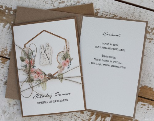 Ręcznie robiona kartka na ślub - ślubna z życzeniami dla Młodej Pary