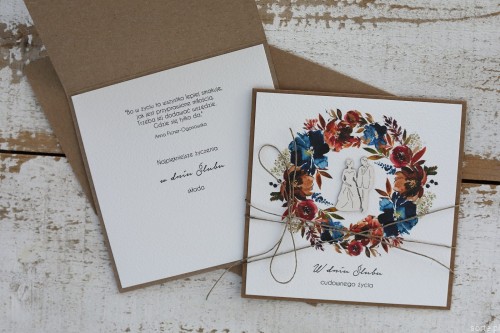 Ręcznie robiona kartka na ślub - ślubna z życzeniami dla Młodej Pary