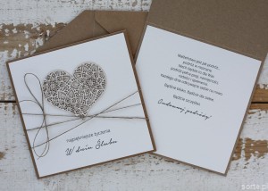 Ręcznie robiona kartka na ślub - ślubna z życzeniami dla Młodej Pary