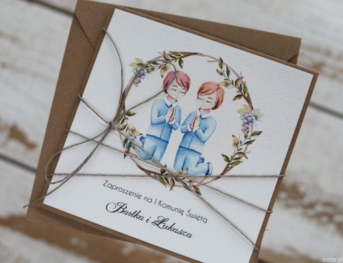 Wyjątkowe zaproszenia komunijne dla bliźniaków, rodzeństwa chłopców