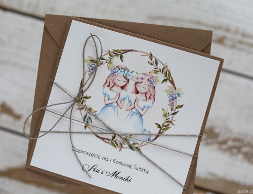 Wyjątkowe zaproszenia komunijne dla bliźniaków, rodzeństwa dziewczynek