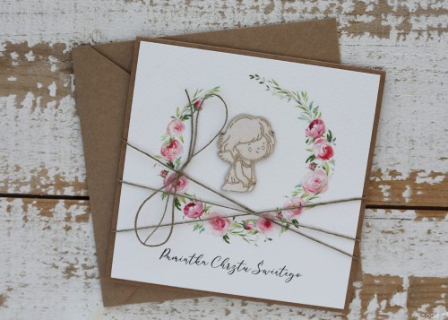 Ręcznie robiona pamiątka chrztu piwonie