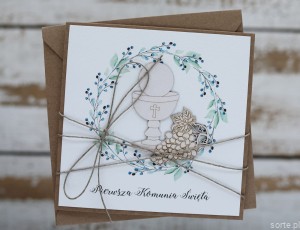 Ręcznie robiona kartka na komunię z życzeniami dla chłopca - komunijna - pamiątka I komunii