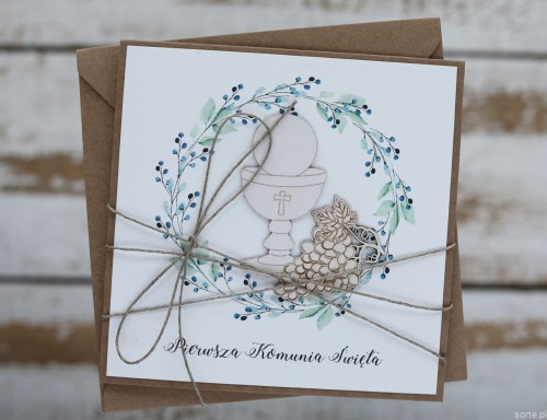 Ręcznie robiona kartka na komunię z życzeniami dla chłopca - komunijna - pamiątka I komunii