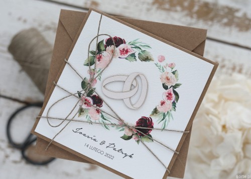 Ręcznie robione zaproszenia ślubne boho, rustykalne