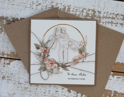 Rustykalna kartka ślubna, życzenia na ślub, idealny dodatek do prezentu ślubnego na pieniądze + koperta